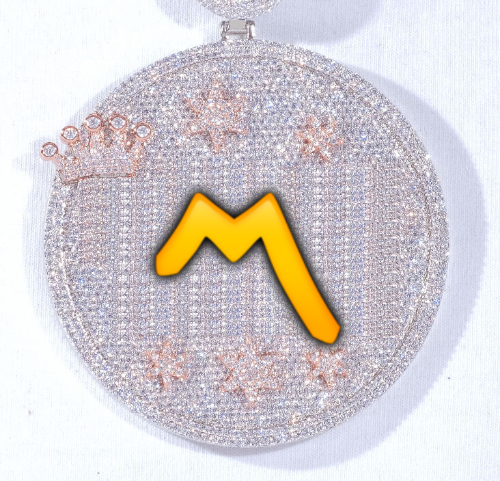 CUSTOM LETTER NECKLACE 3D BIG CROWN DISC