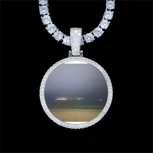 925S & VVS Moissanite 3D Circle Custom Picture Pendant