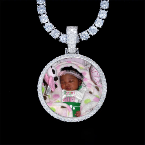 925S & VVS Moissanite 3D Circle Custom Picture Pendant