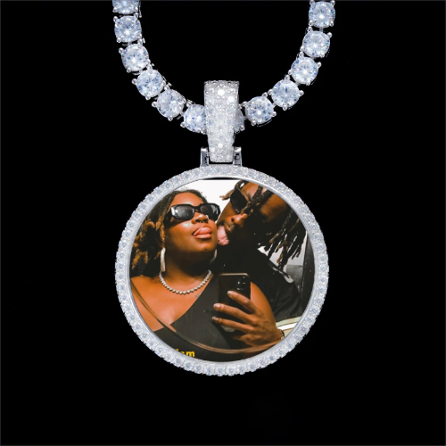 925S & VVS Moissanite 3D Circle Custom Picture Pendant