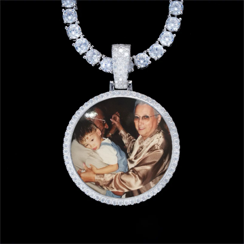 925S & VVS Moissanite 3D Circle Custom Picture Pendant