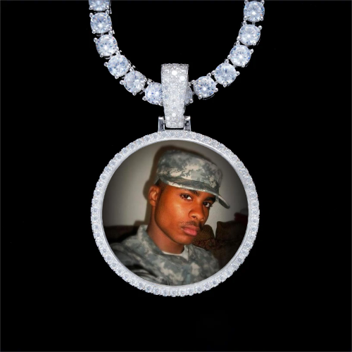 925S & VVS Moissanite 3D Circle Custom Picture Pendant