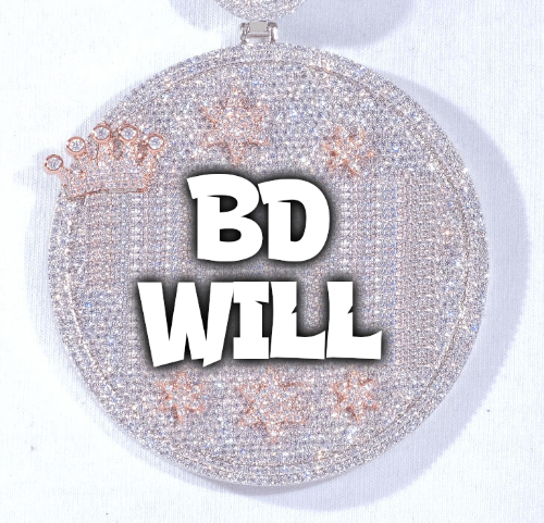 CUSTOM LETTER NECKLACE 3D BIG CROWN DISC