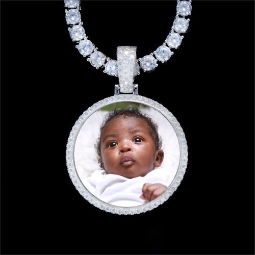 925S & VVS Moissanite 3D Circle Custom Picture Pendant