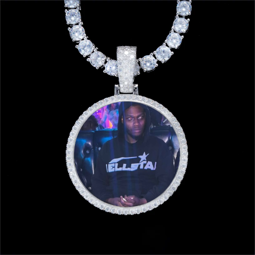 925S & VVS Moissanite 3D Circle Custom Picture Pendant
