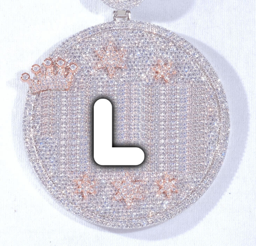 CUSTOM LETTER NECKLACE 3D BIG CROWN DISC