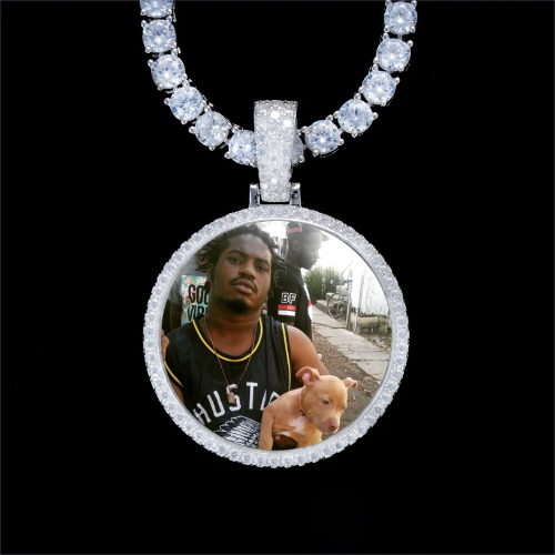 925S & VVS Moissanite 3D Circle Custom Picture Pendant