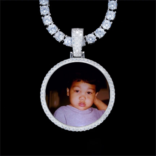 925S & VVS Moissanite 3D Circle Custom Picture Pendant