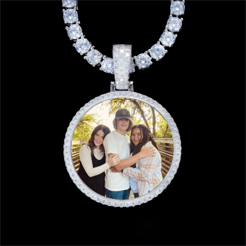 925S & VVS Moissanite 3D Circle Custom Picture Pendant