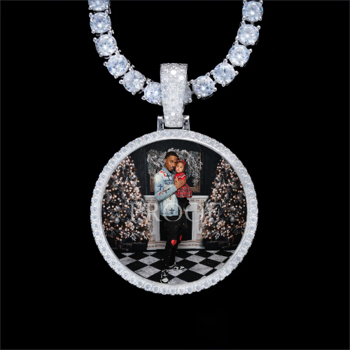 925S & VVS Moissanite 3D Circle Custom Picture Pendant