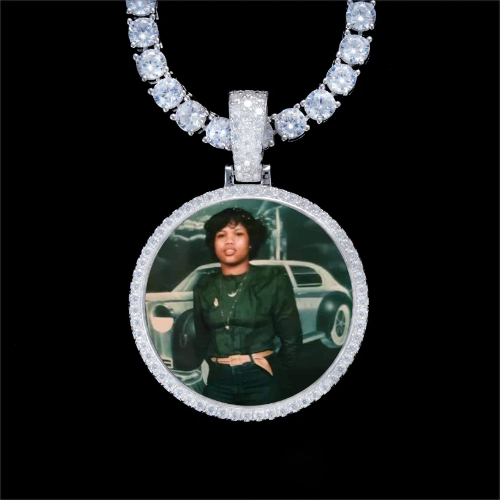 925S & VVS Moissanite 3D Circle Custom Picture Pendant