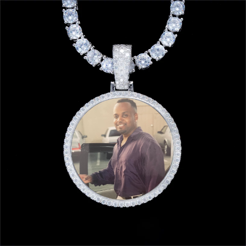 925S & VVS Moissanite 3D Circle Custom Picture Pendant