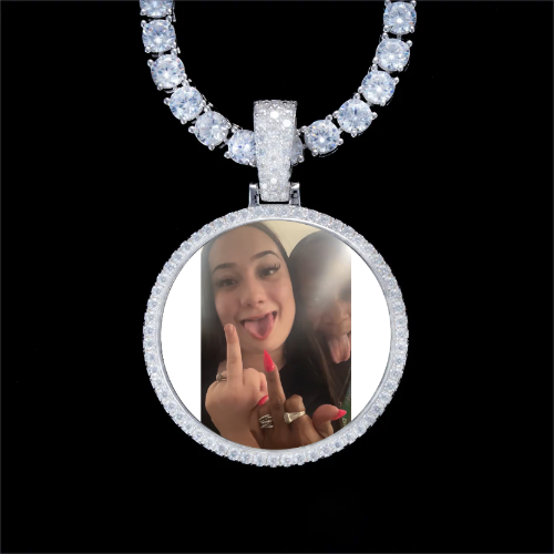 925S & VVS Moissanite 3D Circle Custom Picture Pendant