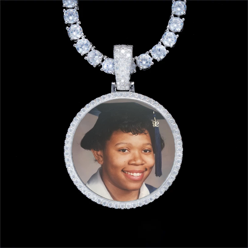 925S & VVS Moissanite 3D Circle Custom Picture Pendant