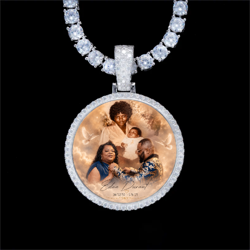 925S & VVS Moissanite 3D Circle Custom Picture Pendant