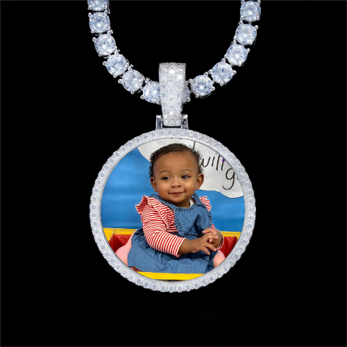 925S & VVS Moissanite 3D Circle Custom Picture Pendant