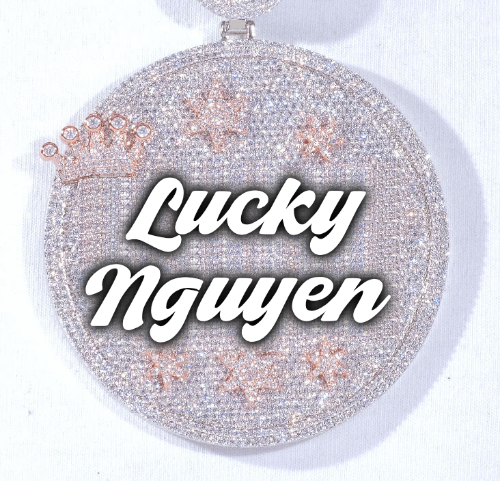 CUSTOM LETTER NECKLACE 3D BIG CROWN DISC
