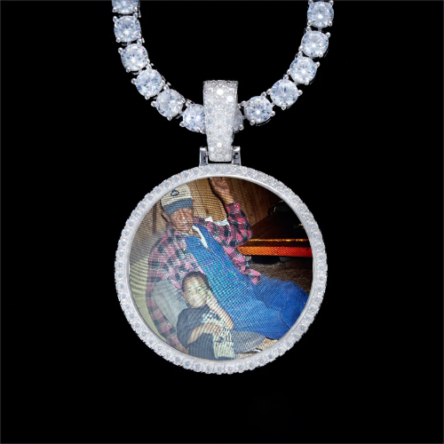 925S & VVS Moissanite 3D Circle Custom Picture Pendant