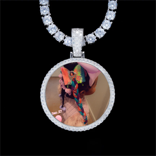 925S & VVS Moissanite 3D Circle Custom Picture Pendant