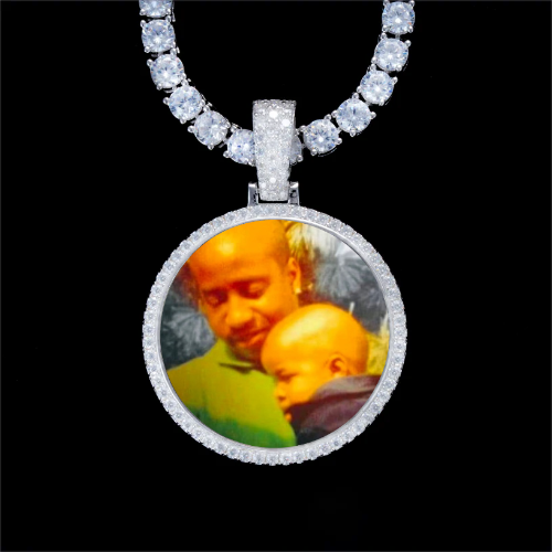 925S & VVS Moissanite 3D Circle Custom Picture Pendant