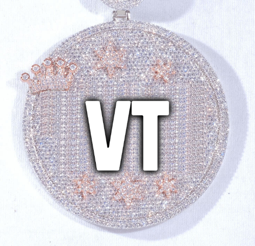 CUSTOM LETTER NECKLACE 3D BIG CROWN DISC