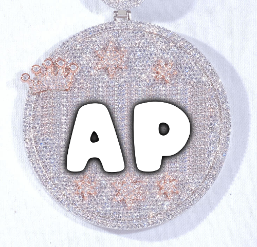 CUSTOM LETTER NECKLACE 3D BIG CROWN DISC