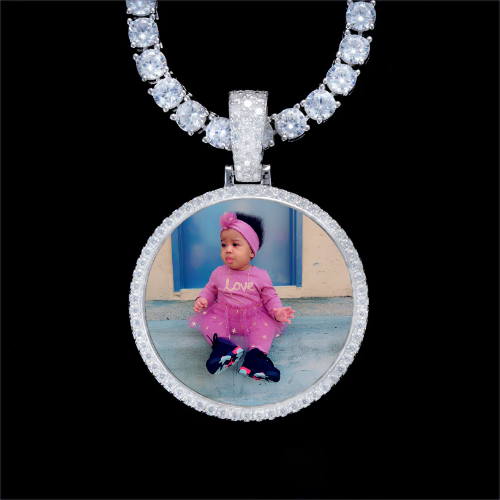 925S & VVS Moissanite 3D Circle Custom Picture Pendant