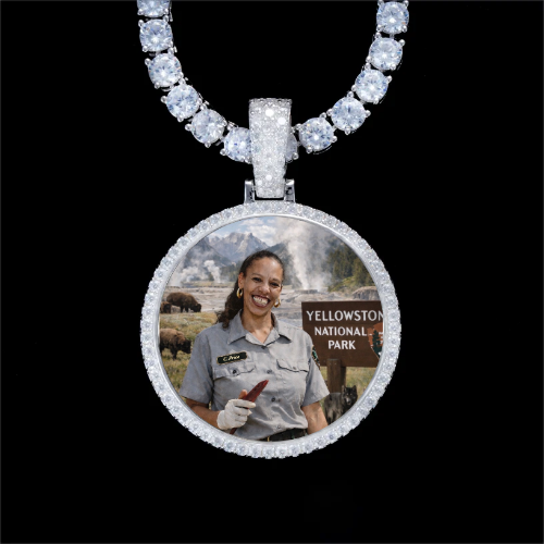 925S & VVS Moissanite 3D Circle Custom Picture Pendant