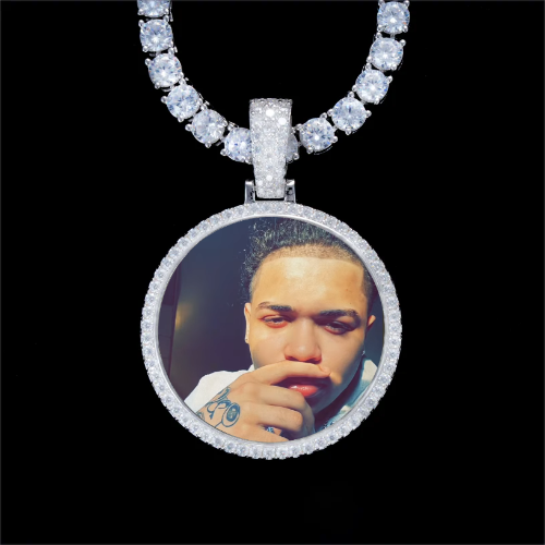 925S & VVS Moissanite 3D Circle Custom Picture Pendant