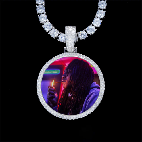 925S & VVS Moissanite 3D Circle Custom Picture Pendant