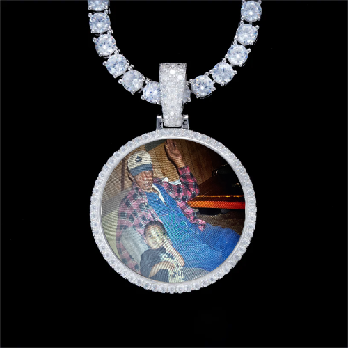 925S & VVS Moissanite 3D Circle Custom Picture Pendant