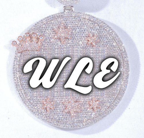 CUSTOM LETTER NECKLACE 3D BIG CROWN DISC