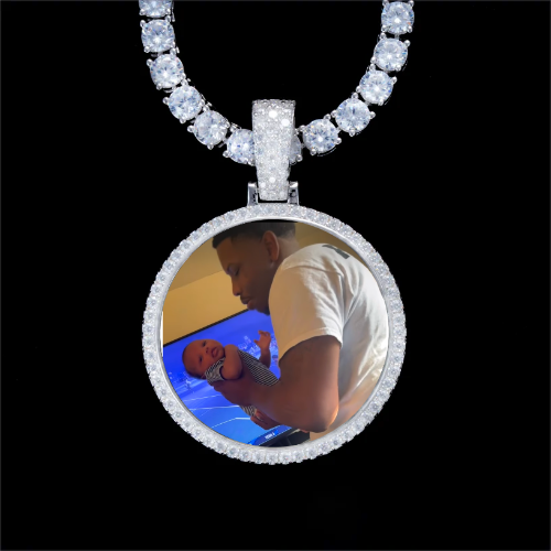 925S & VVS Moissanite 3D Circle Custom Picture Pendant