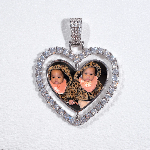 3D Spinning 2-Faced Heart Custom Picture Pendant