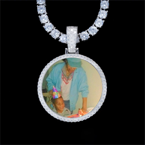 925S & VVS Moissanite 3D Circle Custom Picture Pendant