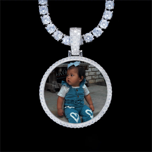 925S & VVS Moissanite 3D Circle Custom Picture Pendant