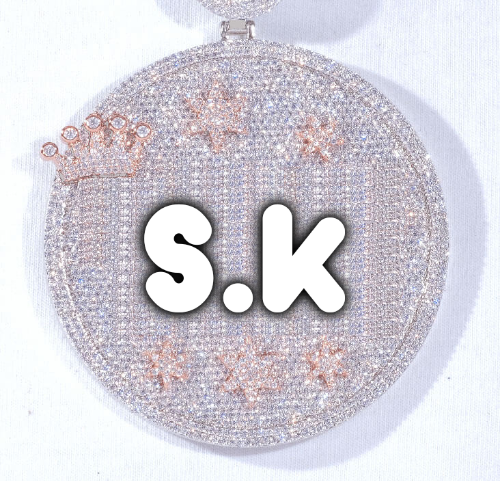 CUSTOM LETTER NECKLACE 3D BIG CROWN DISC