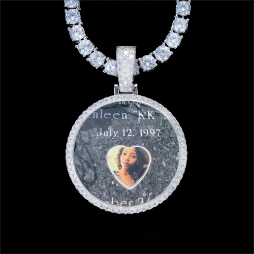 925S & VVS Moissanite 3D Circle Custom Picture Pendant