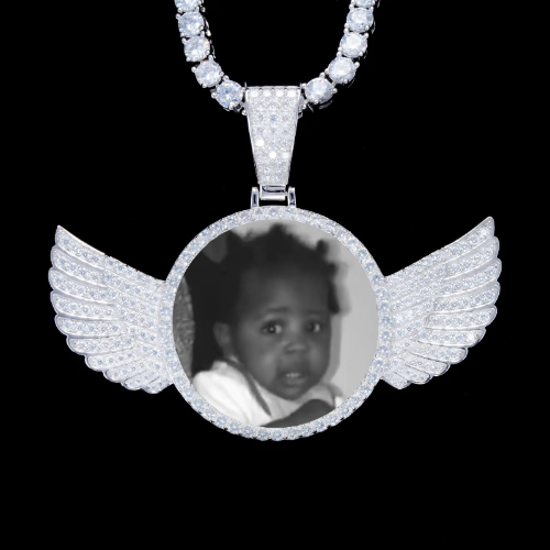 925S & VVS Moissanite 3D Wing Custom Picture Pendant