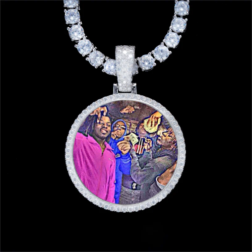 925S & VVS Moissanite 3D Circle Custom Picture Pendant