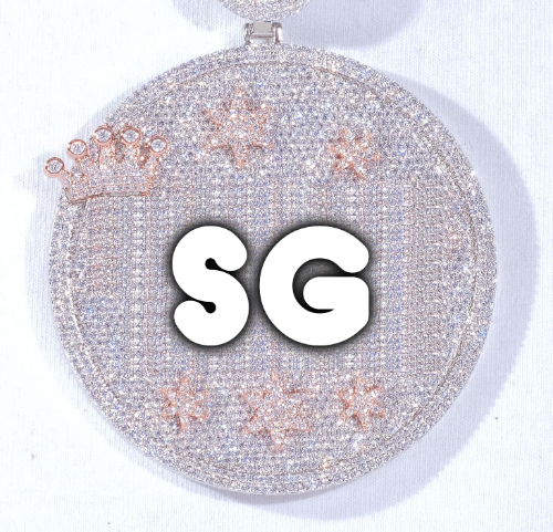 CUSTOM LETTER NECKLACE 3D BIG CROWN DISC