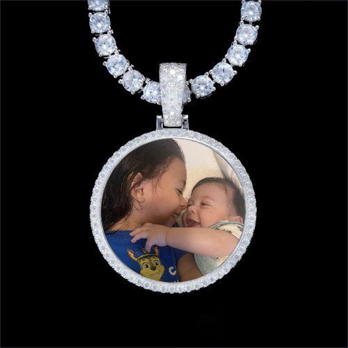925S & VVS Moissanite 3D Circle Custom Picture Pendant