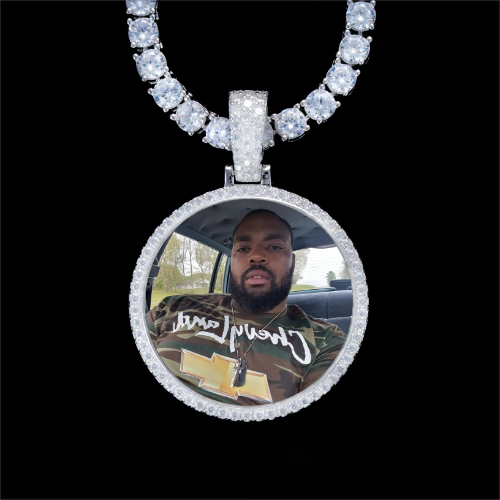 925S & VVS Moissanite 3D Circle Custom Picture Pendant