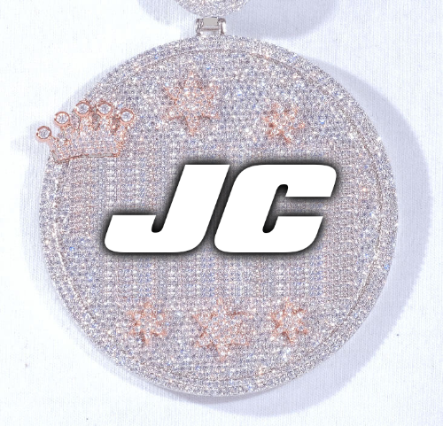 CUSTOM LETTER NECKLACE 3D BIG CROWN DISC