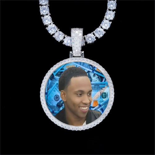 925S & VVS Moissanite 3D Circle Custom Picture Pendant