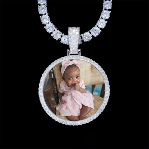 925S & VVS Moissanite 3D Circle Custom Picture Pendant