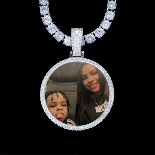 925S & VVS Moissanite 3D Circle Custom Picture Pendant