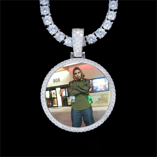 925S & VVS Moissanite 3D Circle Custom Picture Pendant