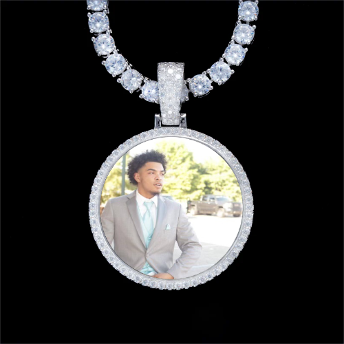 925S & VVS Moissanite 3D Circle Custom Picture Pendant