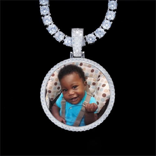 925S & VVS Moissanite 3D Circle Custom Picture Pendant
